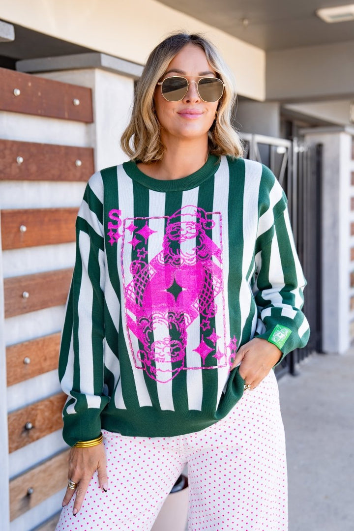 QOS X PDA Santa Card Sweater