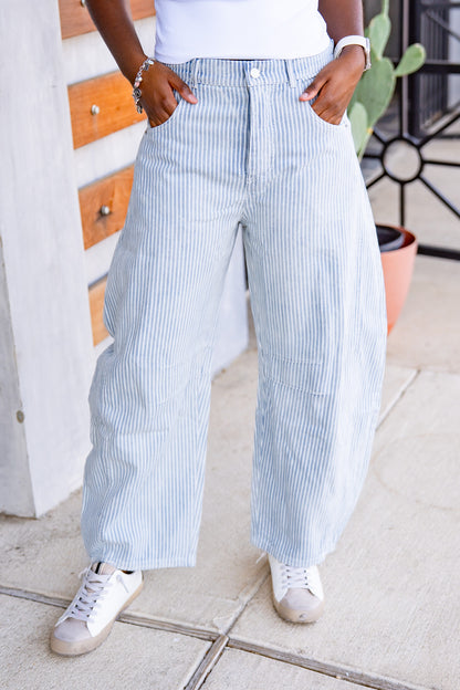 The Pinstriped Beau Barrel Jeans