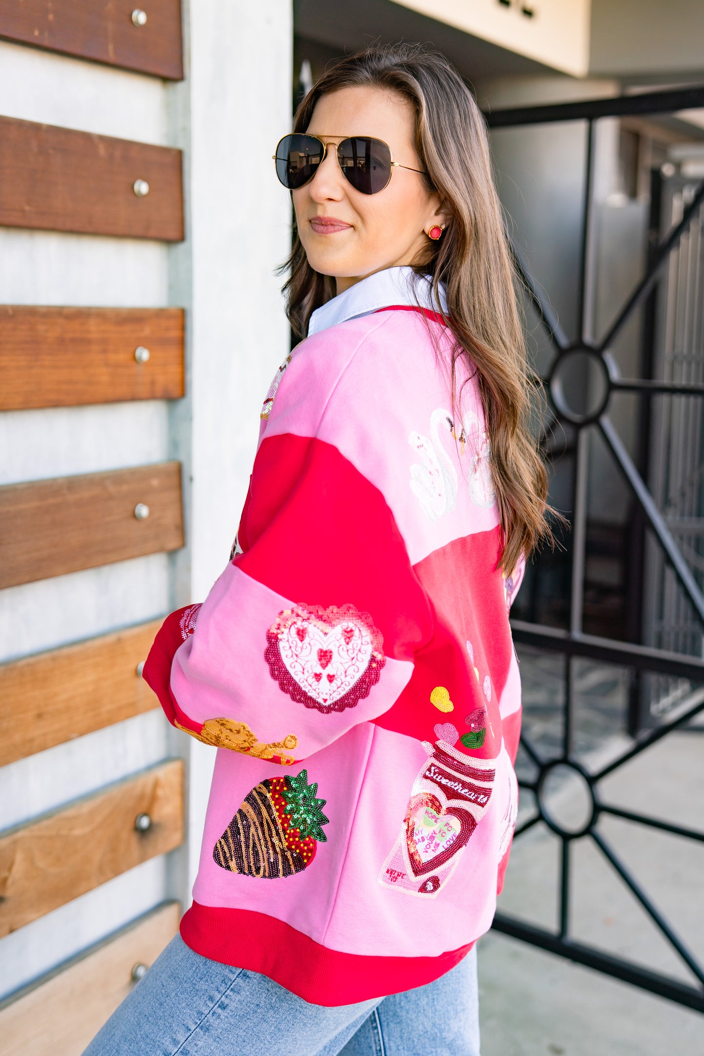 QOS Red & Pink Checkered Valentines Icon Sweatshirt