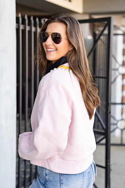 QOS Pale Pink Pearl & Chain VDay Charm Necklace Sweatshirt