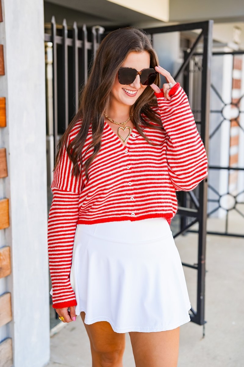 The Worth The Trip Cardigan in Thin Stripe- Lots