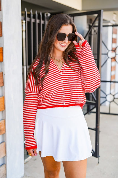 The Worth The Trip Cardigan in Thin Stripe- Lots