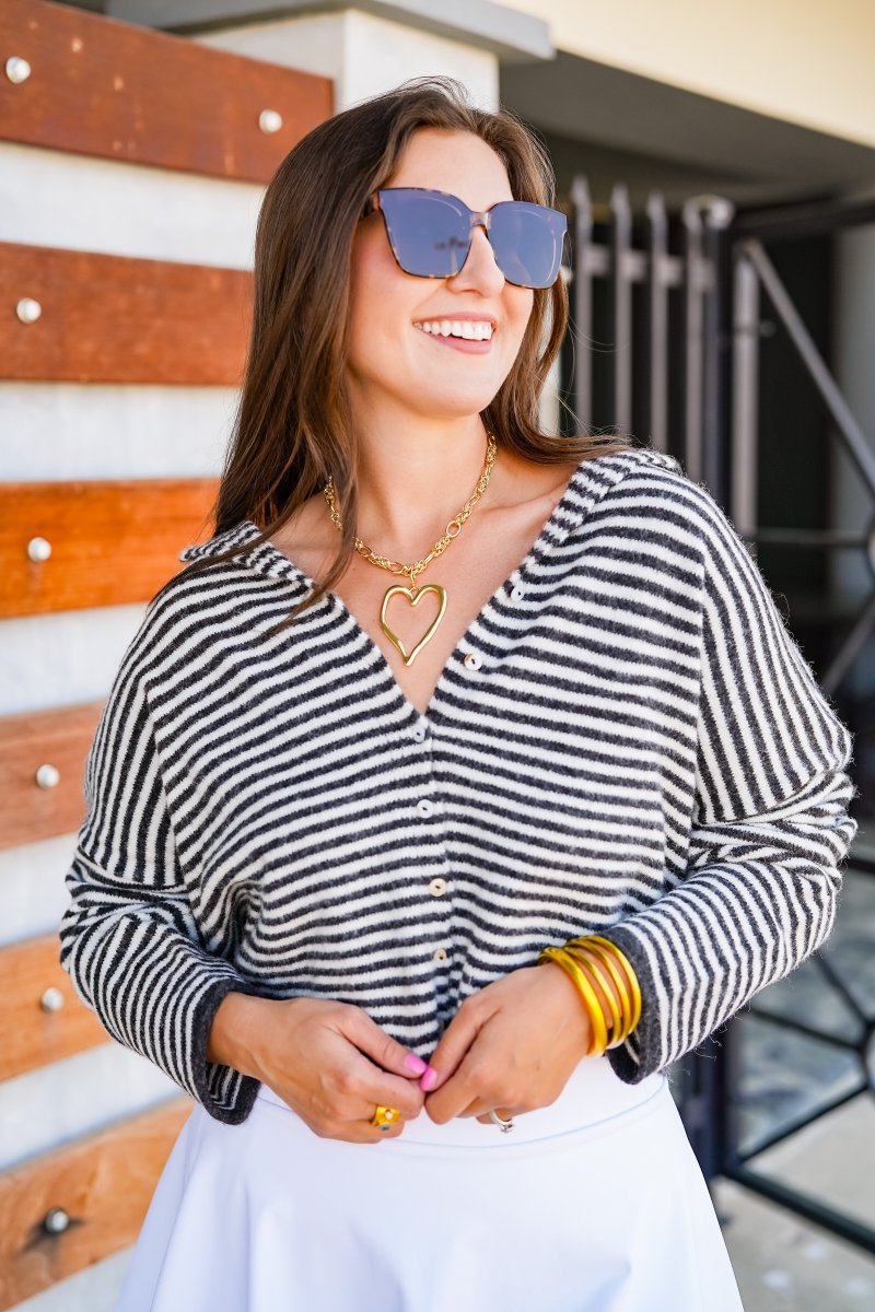 The Worth The Trip Cardigan in Thin Stripe- Lots
