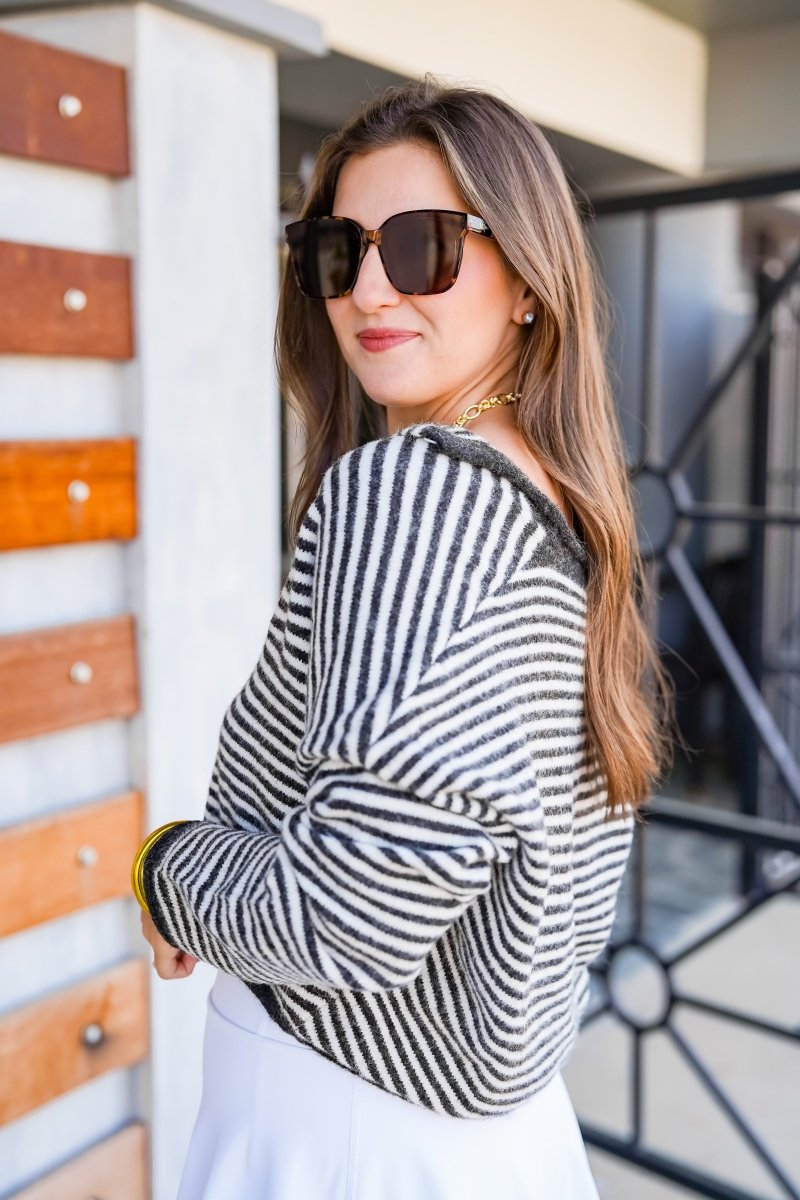 The Worth The Trip Cardigan in Thin Stripe- Lots