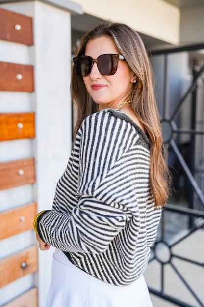 The Worth The Trip Cardigan in Thin Stripe- Lots