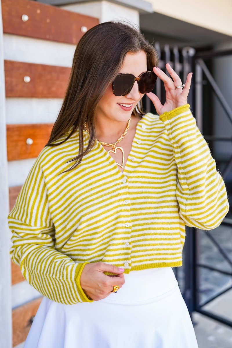 The Worth The Trip Cardigan in Thin Stripe- Lots