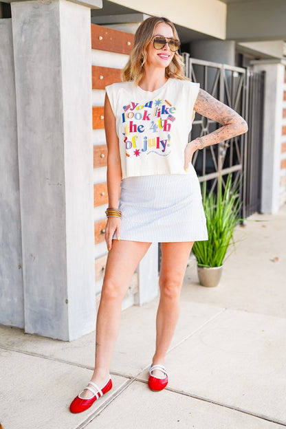The Buckley 24/7 Skort in Chambray Stripe