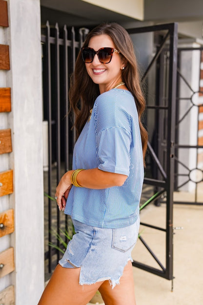 The Buckley Ash Tee in Navy Stripe
