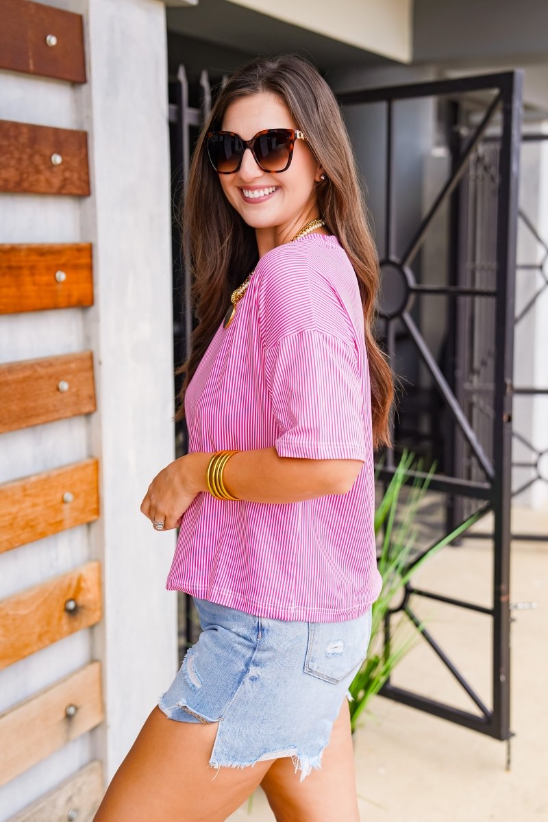 The Buckley Ash Tee in Hot Pink Stripe