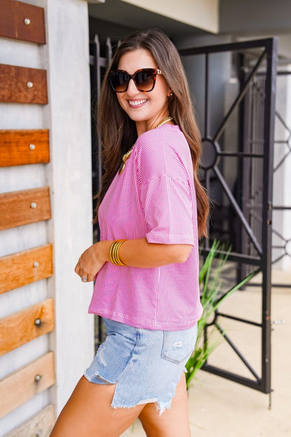 The Buckley Ash Tee in Hot Pink Stripe
