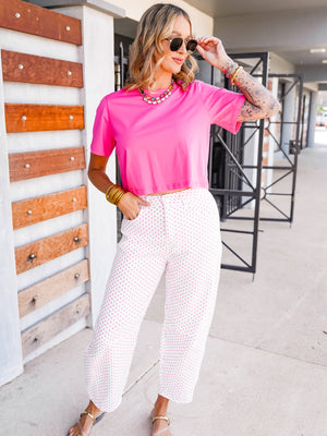 The Buckley Barrel Polkadot Jeans in Pink Dot