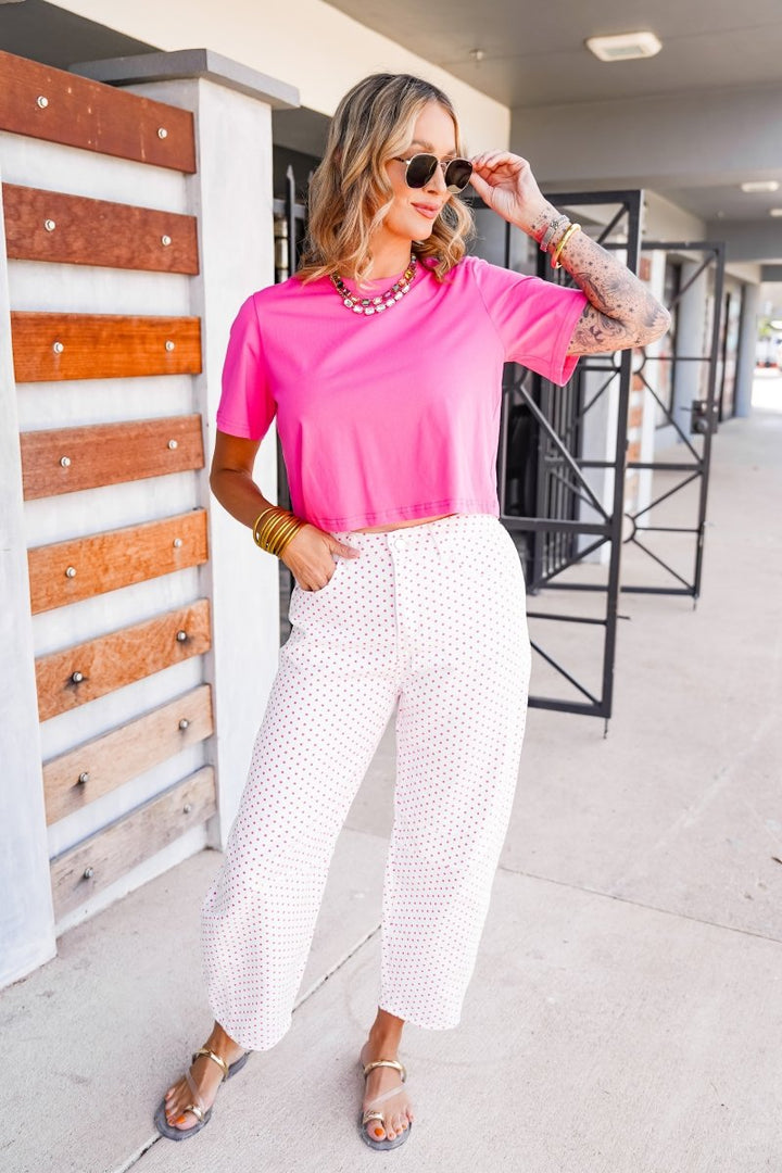 The Buckley Barrel Polkadot Jeans in Pink Dot