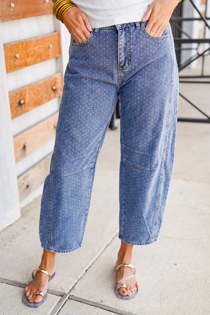 The Buckley Barrel Polkadot Jeans in White Dot