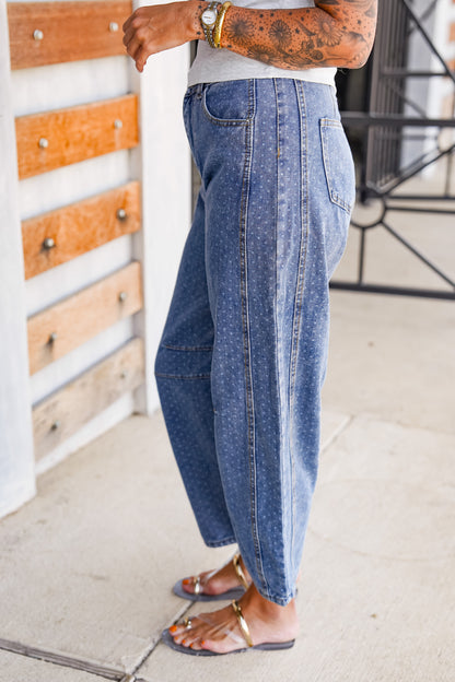 The Buckley Barrel Polkadot Jeans in White Dot