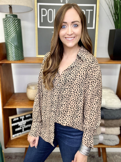 The Taupe Leo Button Top