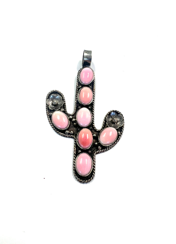 German Silver/Turquoise Pink Cactus Pendant