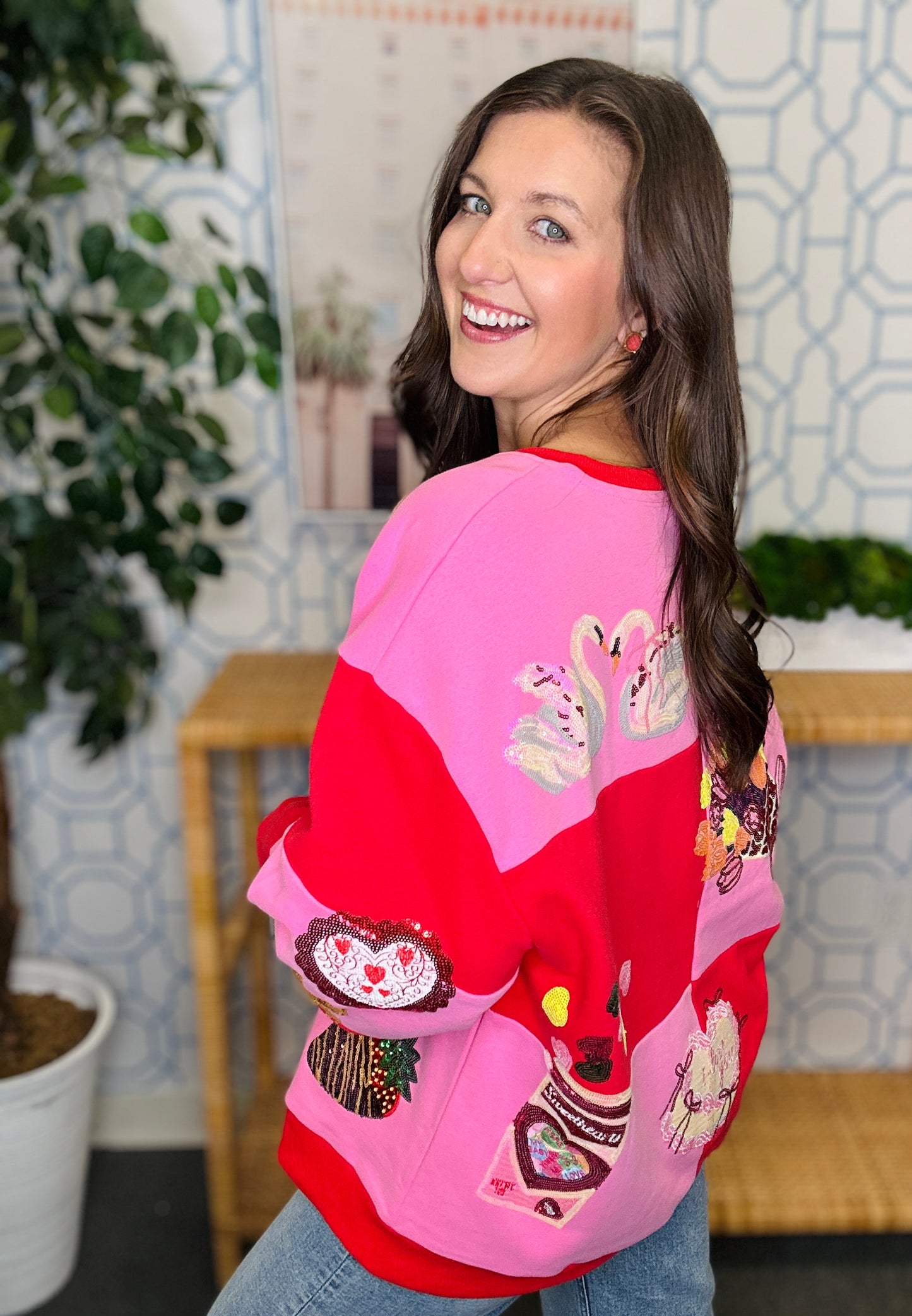 QOS Red & Pink Checkered Valentines Icon Sweatshirt