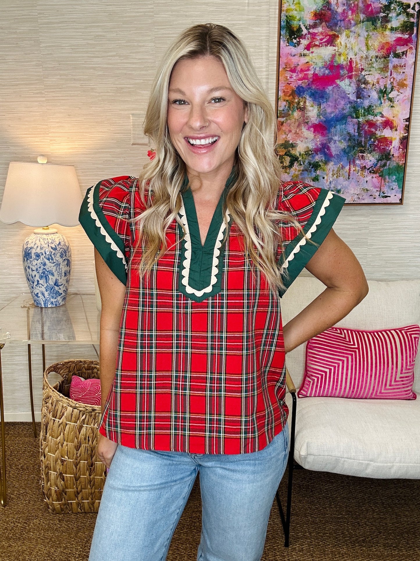 The TX Plaid Top in Red-AS
