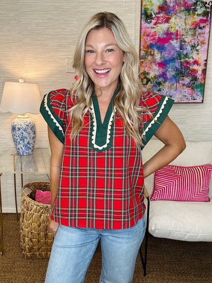 The TX Plaid Top in Red-AS
