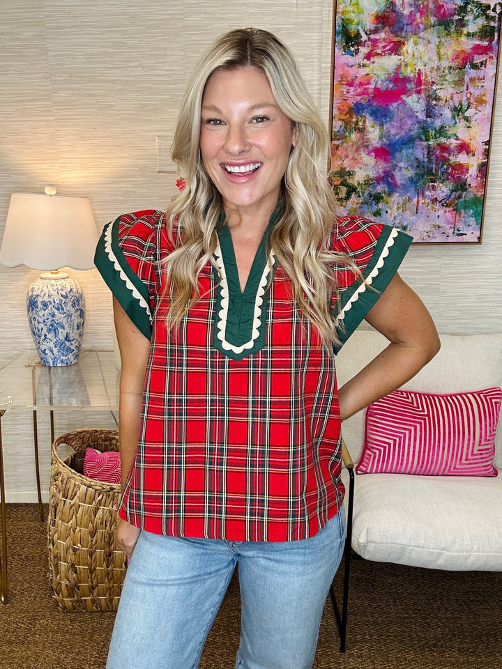 The TX Plaid Top in Red-AS