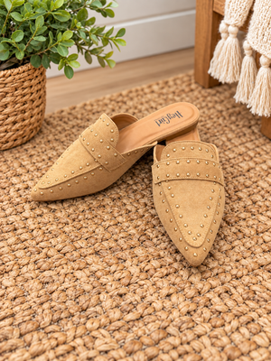 Mischief Mules in Camel Faux Suede