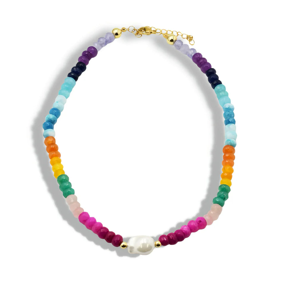 The Colorful Gemstone with Pearl Necklace