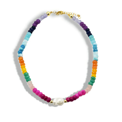 The Colorful Gemstone with Pearl Necklace