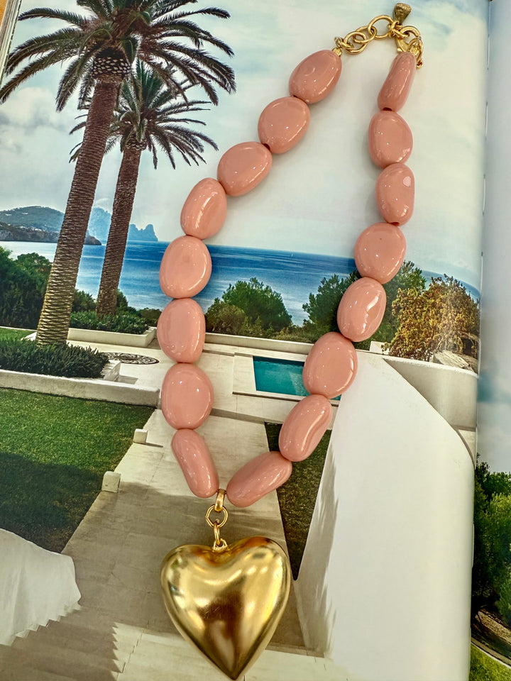 Yochi Marble Heart Necklace in Pink