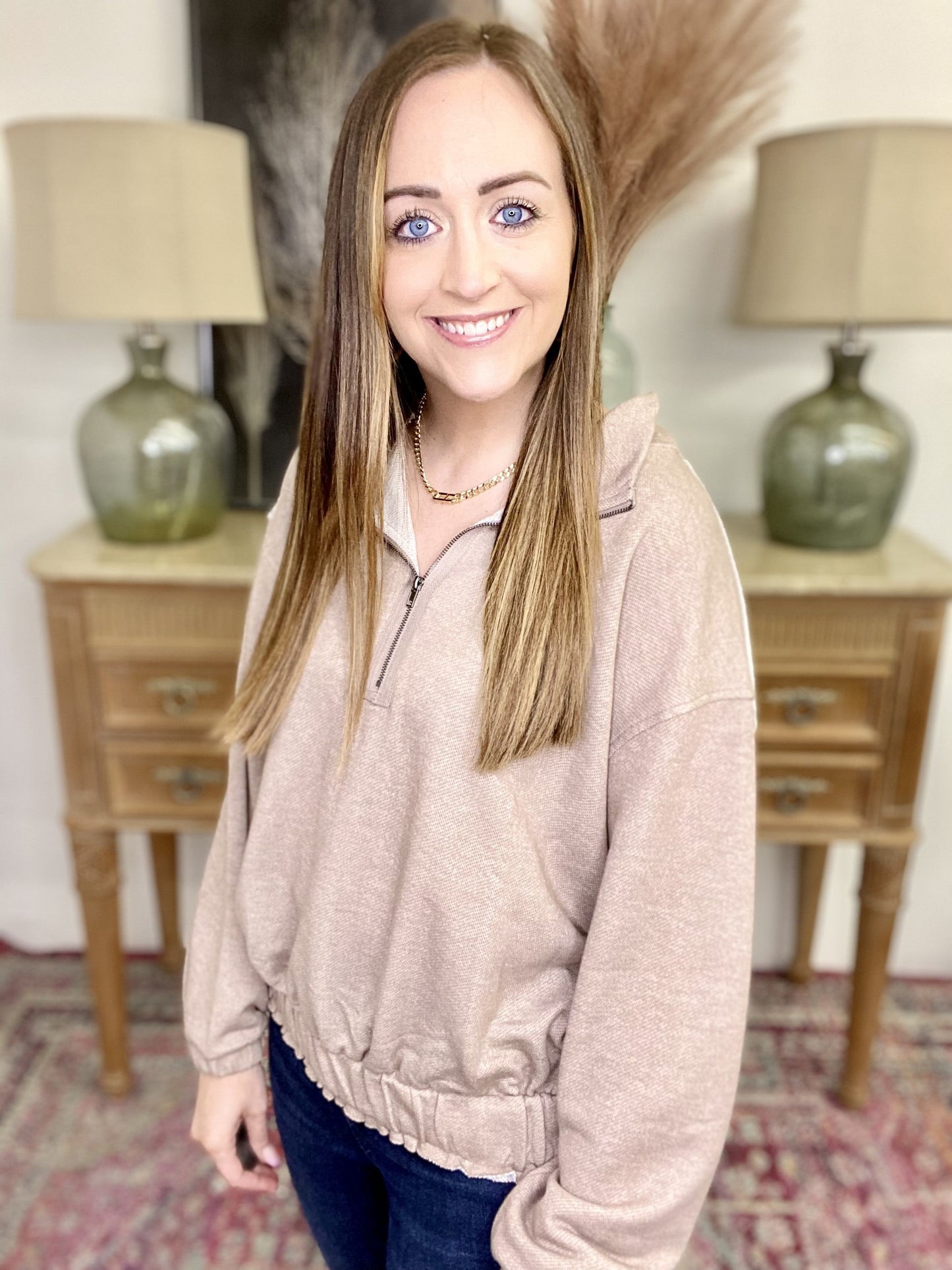 The Dilly Pullover in Taupe