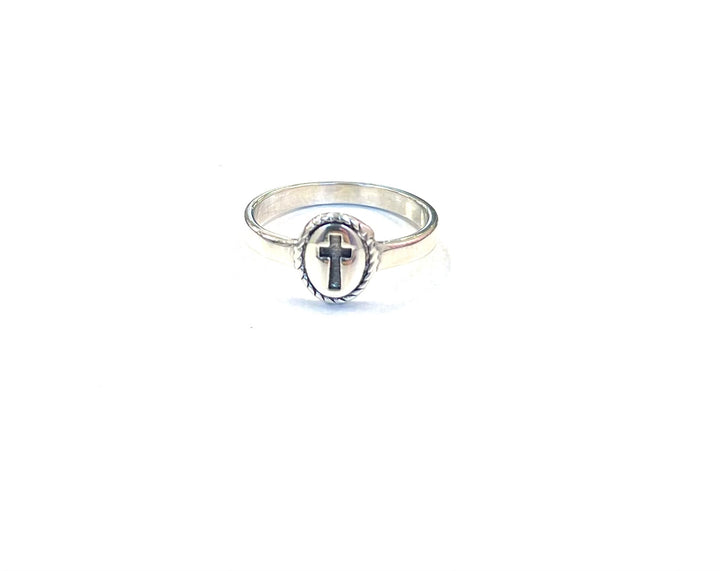 Sterling Ring-Cross in Oval