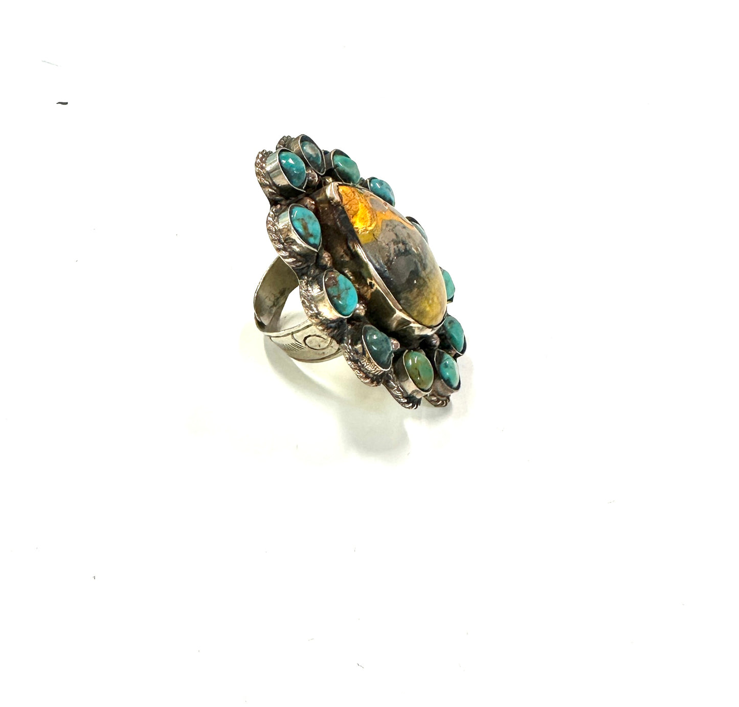 German Silver Turquoise Yellow Teardrop Ring