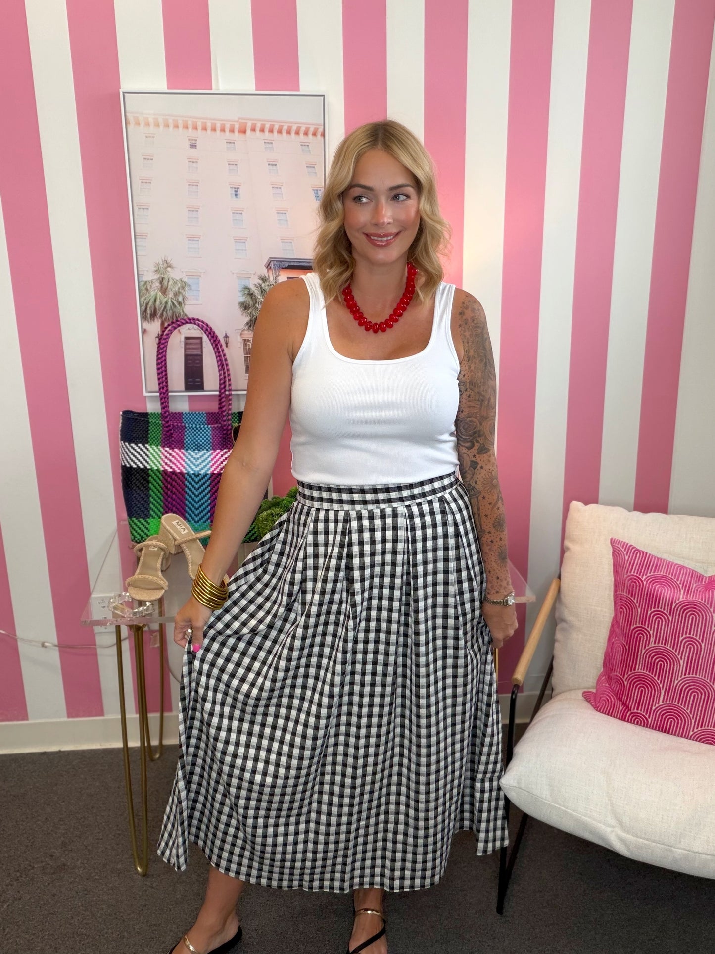 The Gingham Pleat Skirt- AS