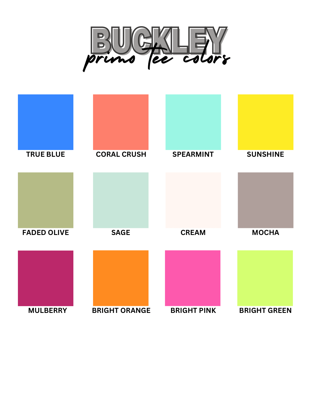 The Buckley Primo Tee-30 Colors-XL-3X
