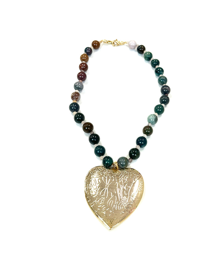 Indian Agate Heart Locket Necklace