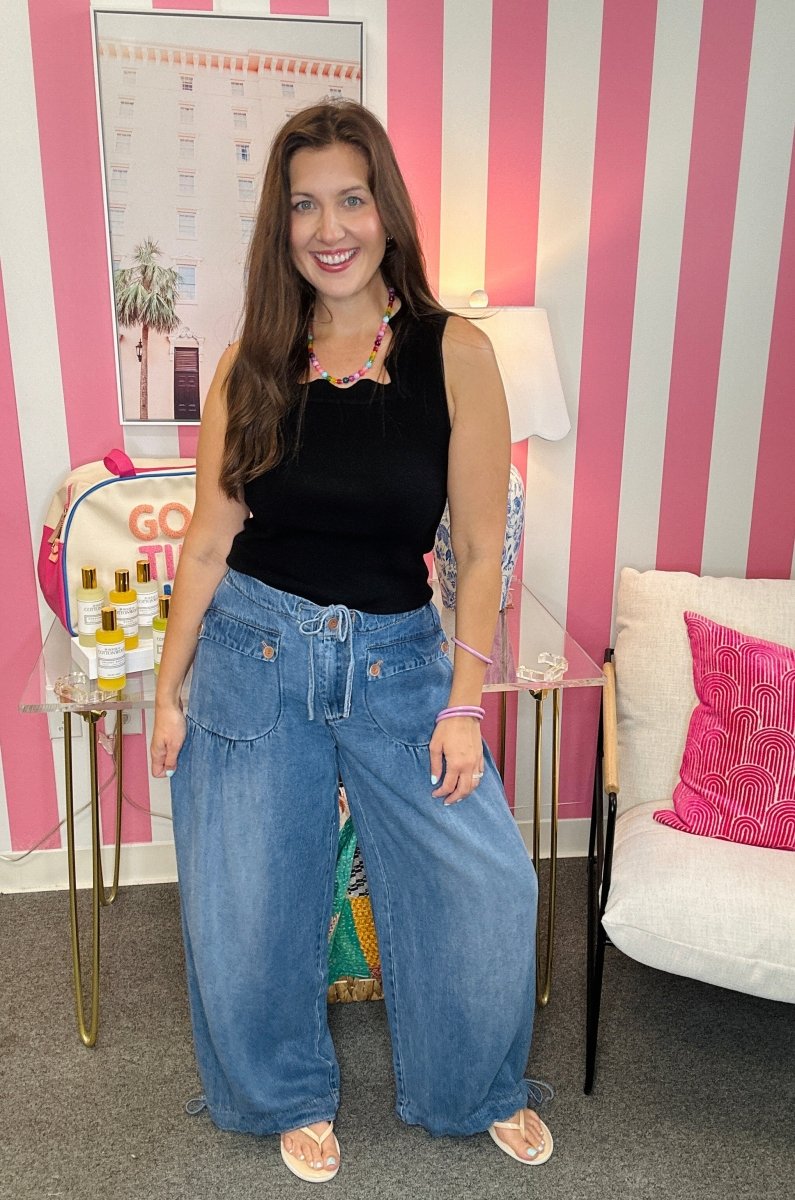 The Denim Stitch Drawstring Pants- AS
