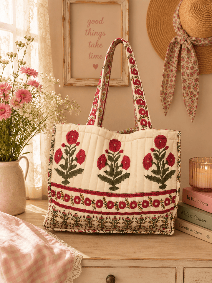 The Remi Tote in Red Flowers