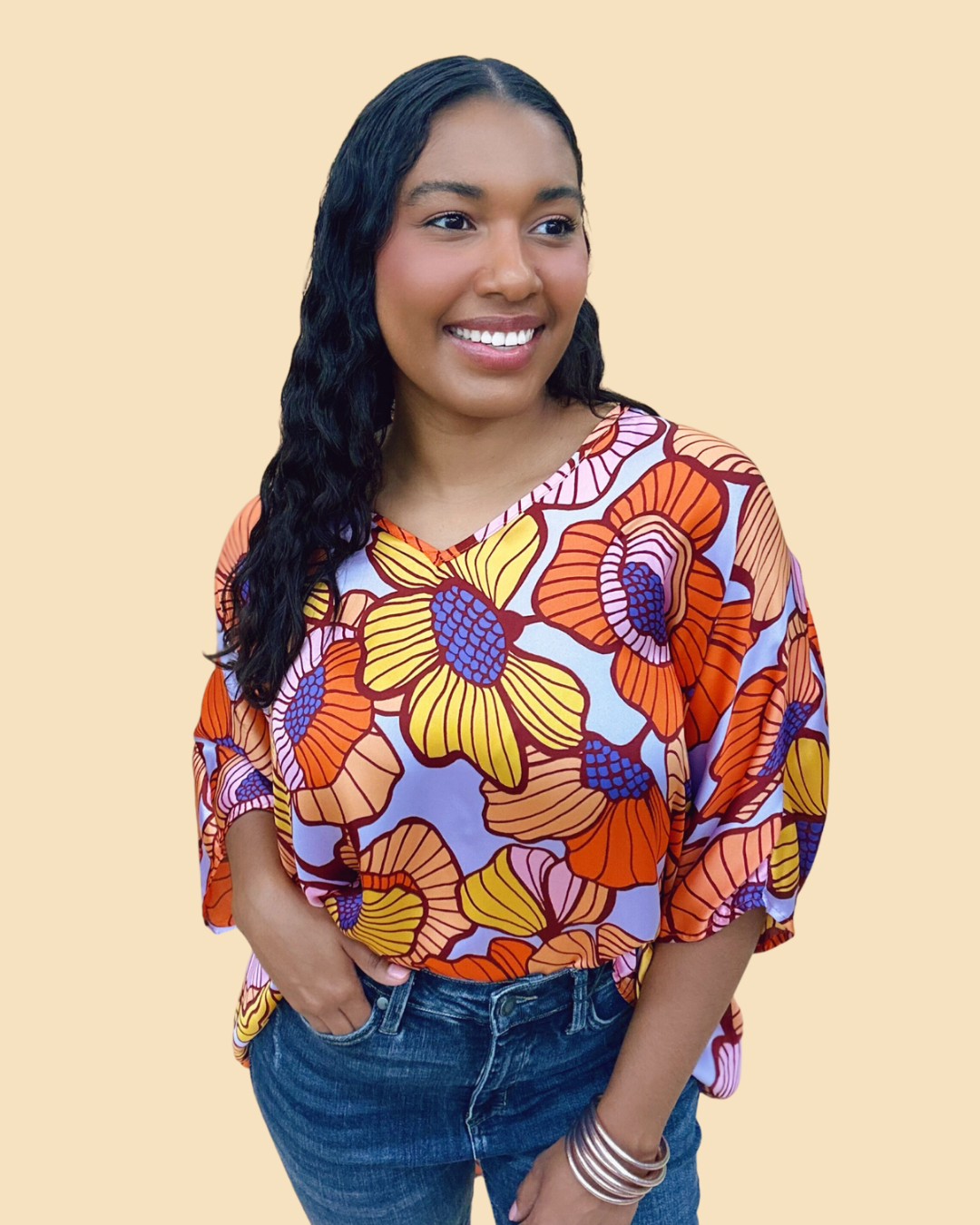 The Groovy Blooms Poncho Top - AS