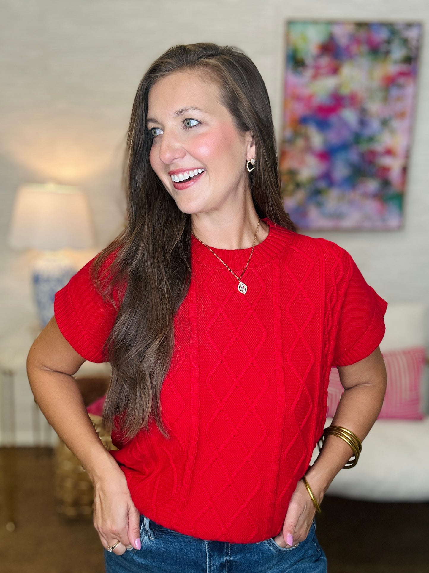 The Cable Sweater in Red