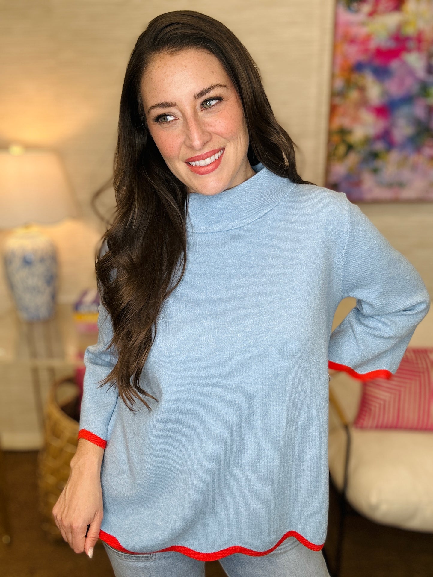The Scallop Edge Sweater in Blue