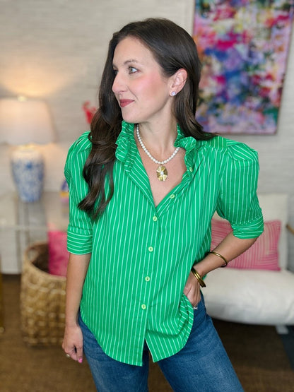 The Kelly Green Stripe Jodie Top-AS