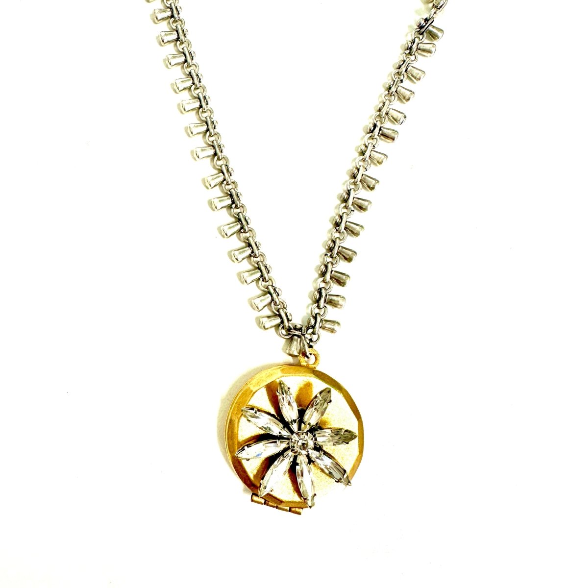 The Spiky Flower on Round Locket and Fringe Necklace