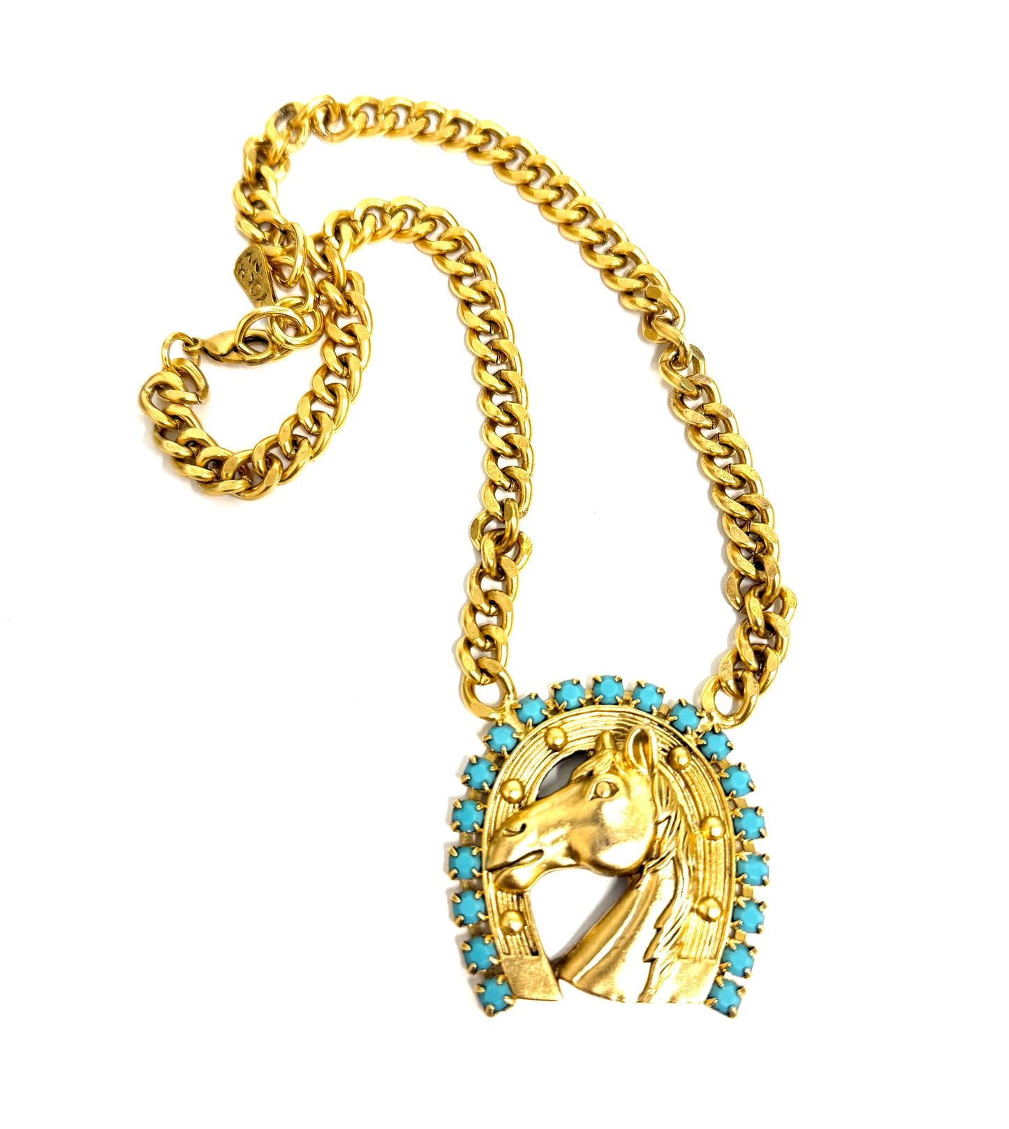 The Yochi Turq and Gold Horse on Shoe Necklace