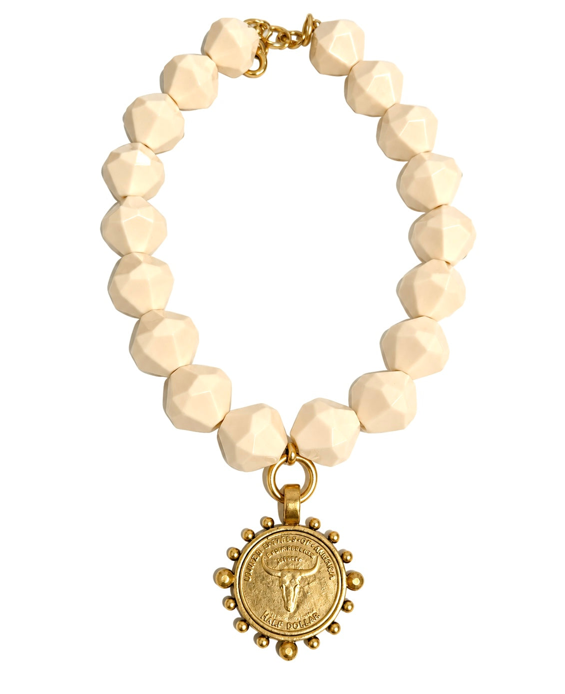 The Yochi Funky Cube Cream Coin Necklace