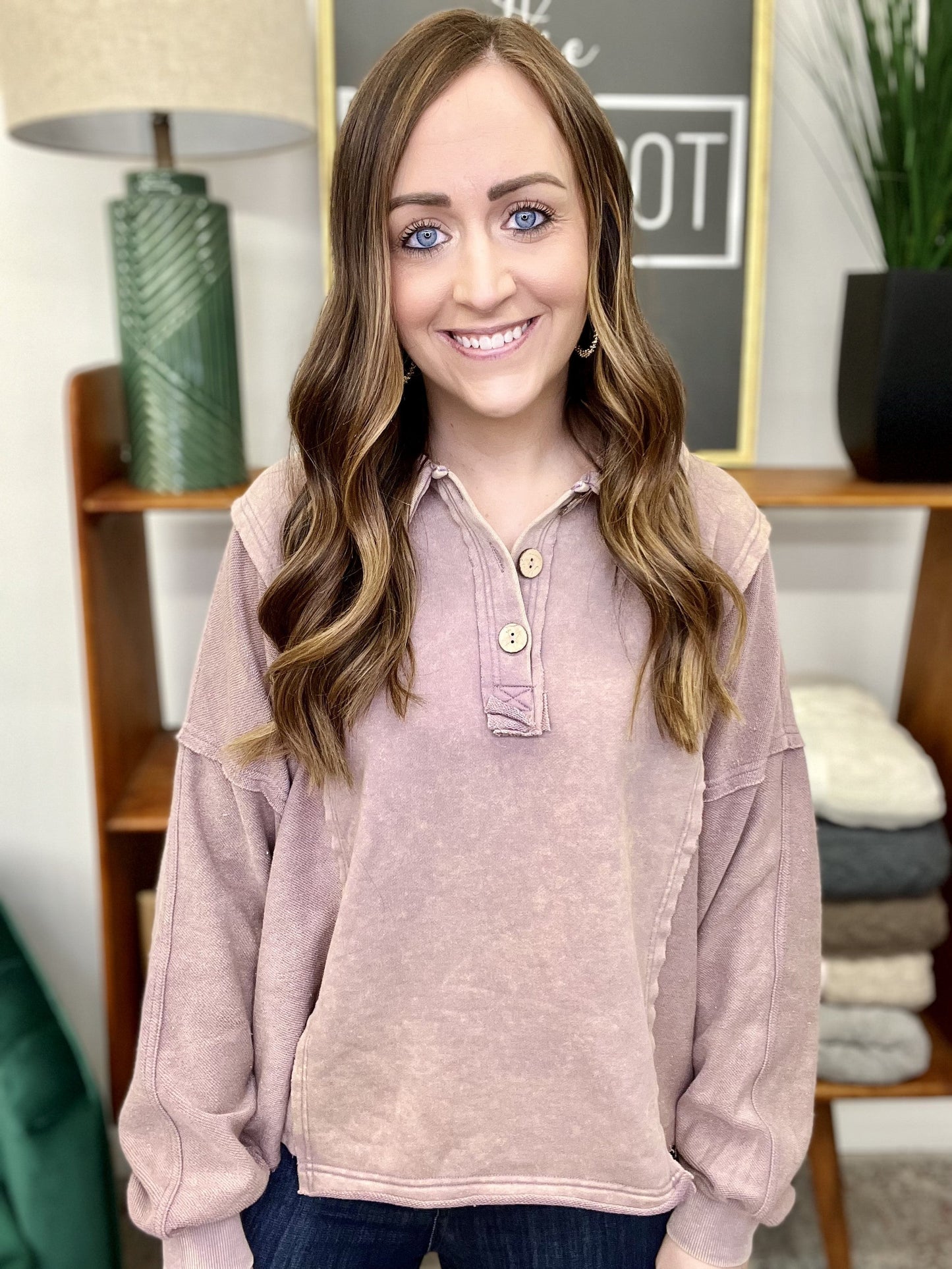 The Washed Henley Pullover in AS/2 Colors