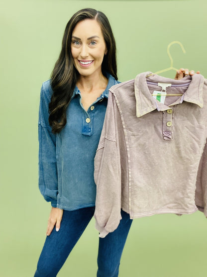 The Washed Henley Pullover in AS/2 Colors