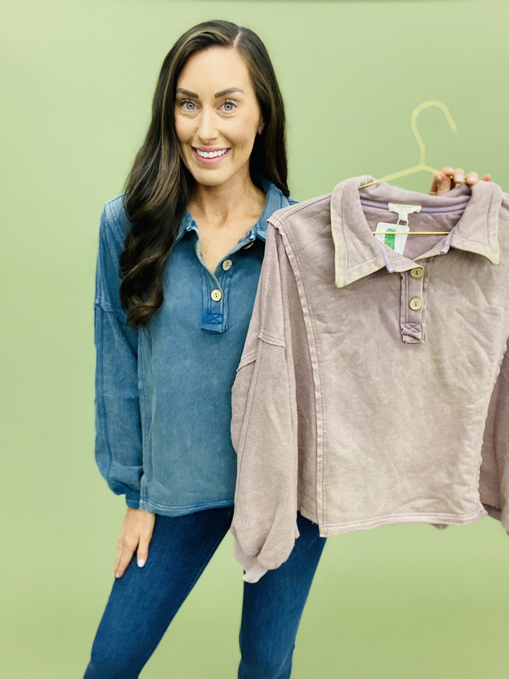 The Washed Henley Pullover in AS/2 Colors