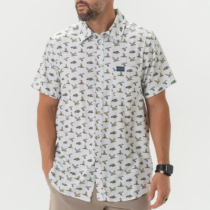 The Burlebo Performance Button Up in Flying Mallard Ducks