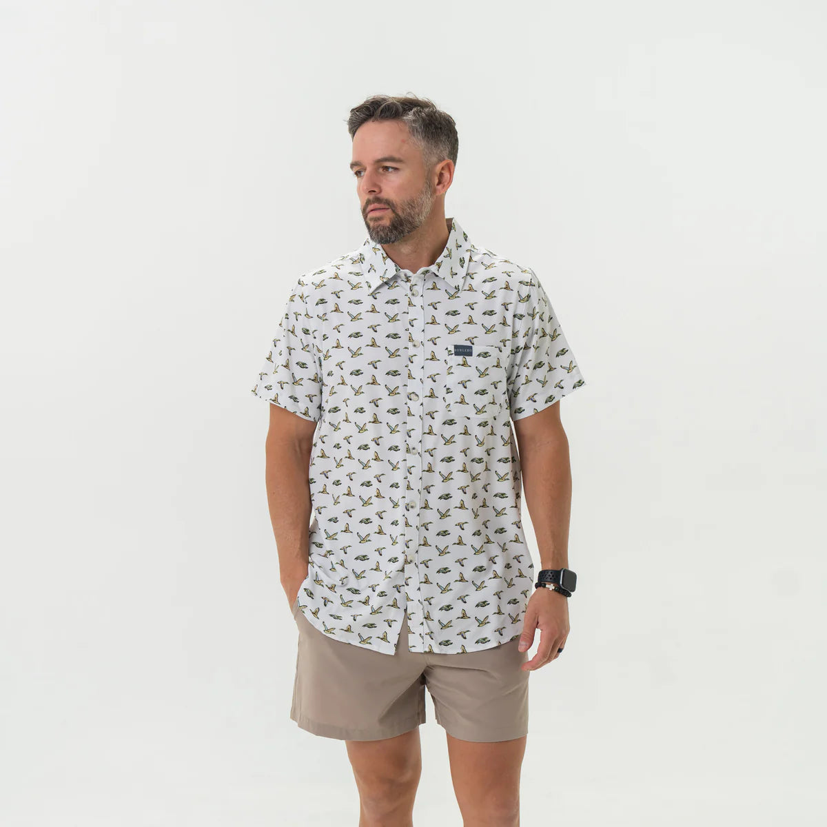 The Burlebo Performance Button Up in Flying Mallard Ducks