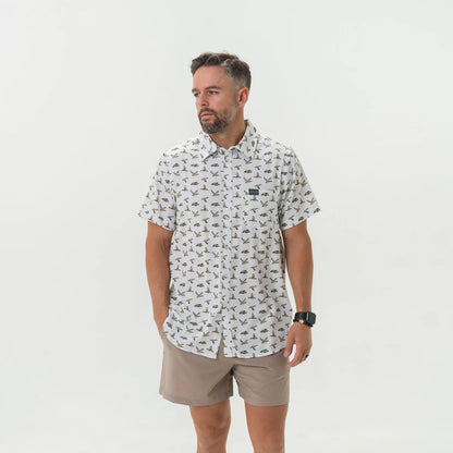 The Burlebo Performance Button Up in Flying Mallard Ducks