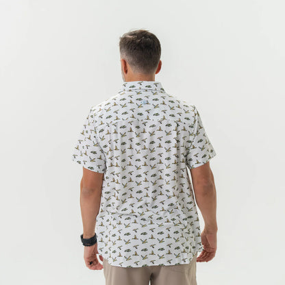 The Burlebo Performance Button Up in Flying Mallard Ducks